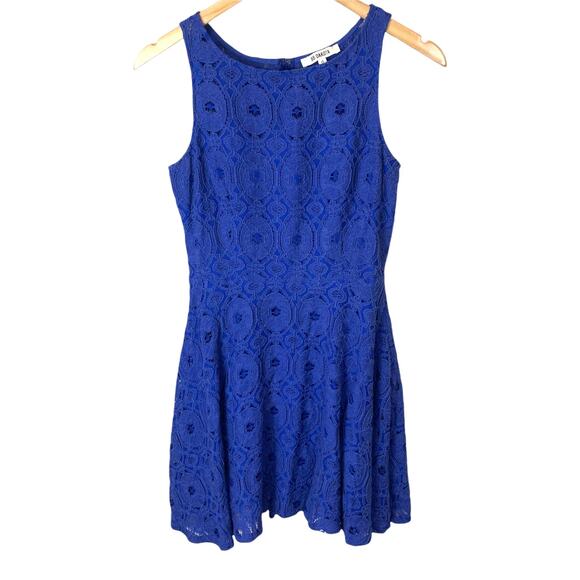 BB Dakota Blue Crochet Lace Eyelet Skater Renley Dress 0 XS Extra Small - Picture 1 of 5